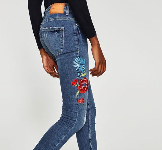 jeans with red flowers